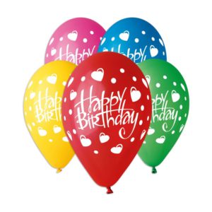Шарик с гелием воздушный Happy Birthday сердечки