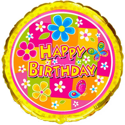 Шар фольгированный Круг Happy Birthday Цветы