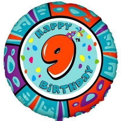 Шар фольгированный Круг Happy Birthday цифра 9