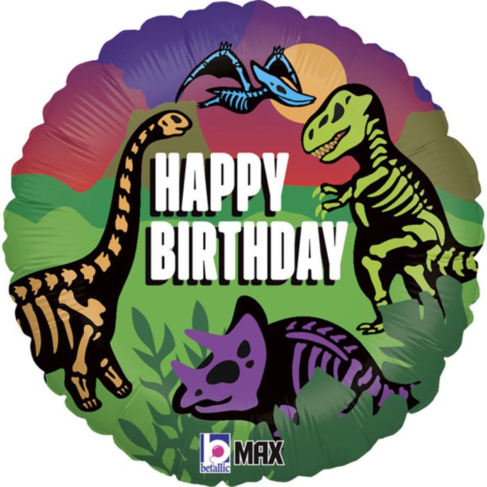 Шар фольгированный Круг Happy Birthday динозавры юрского периода