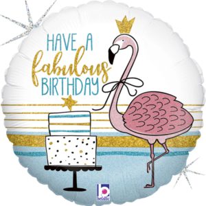 Шар фольгированный Круг Happy Birthday фламинго