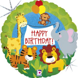 Шар фольгированный Круг Happy Birthday вечеринка в джунглях