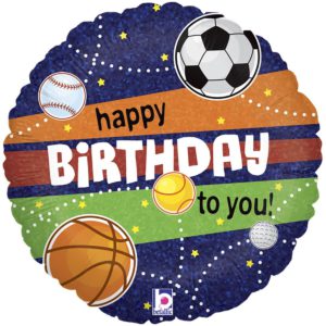 Шар фольгированный Круг Happy Birthday спортивные мячи