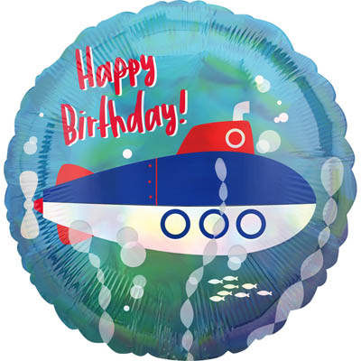 Шар фольгированный Круг Happy Birthday подводная лодка