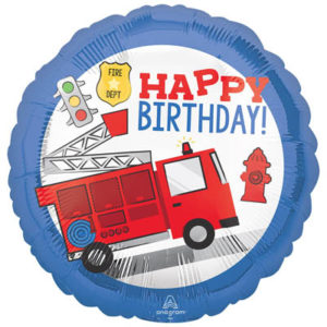 Шар фольгированный Круг Happy Birthday Пожарная машина