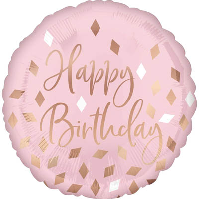 Шар фольгированный Круг Happy Birthday ромбики на розовом