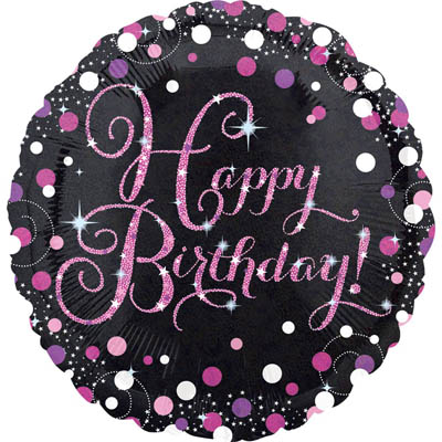 Шар фольгированный Круг Happy Birthday розовые шарики