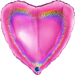 Шар фольгированный Сердце малиновое голография 18 дюймов