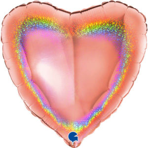 Шар фольгированный Сердце розовое золото голография 18 дюймов