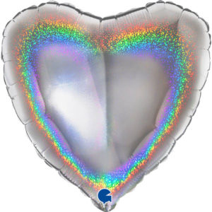 Шар фольгированный Сердце серебро голография 18 дюймов