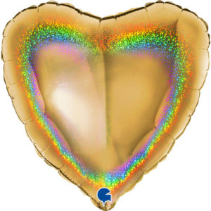 Шар фольгированный Сердце золото голография 18 дюймов