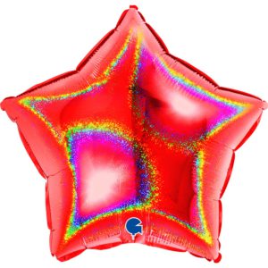 Шар фольгированный Звезда голография красная 18 дюймов