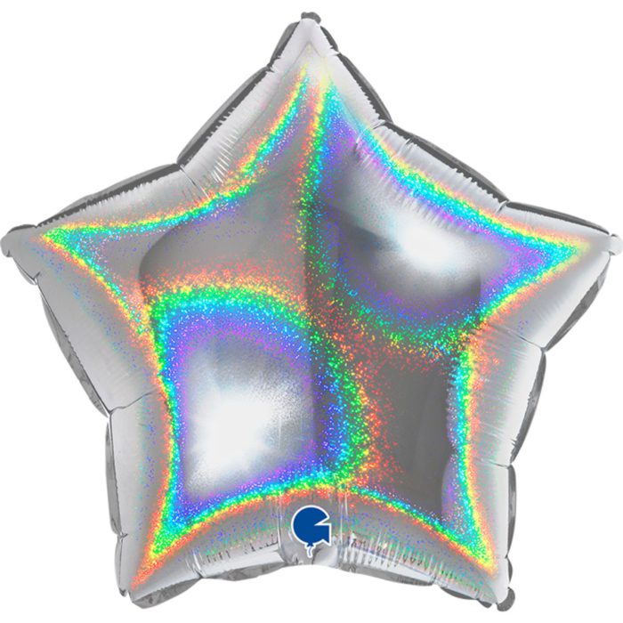 Шар фольгированный Звезда голография серебро 18 дюймов