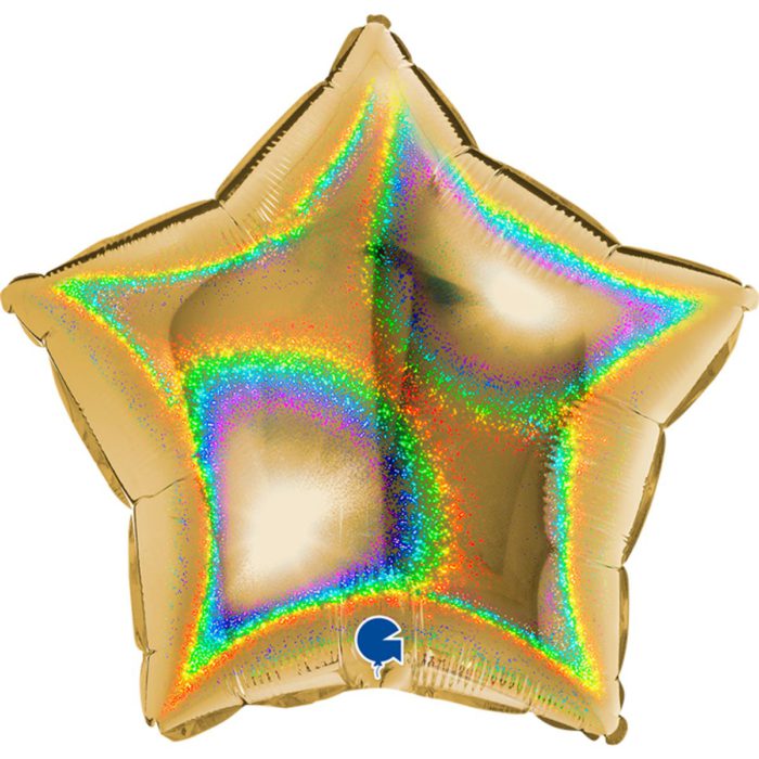 Шар фольгированный Звезда голография золото 18 дюймов