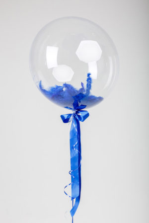 Шар Bubble с синими перьями