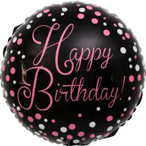 Шар Круг Happy Birthday розовым на черном